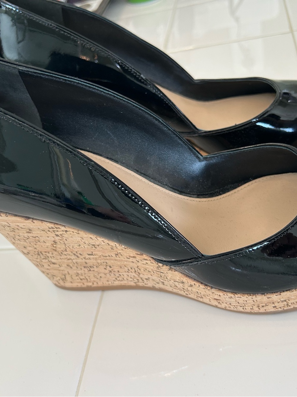 Via Spiga Women’s Black Patent Cork Wedge Pumps